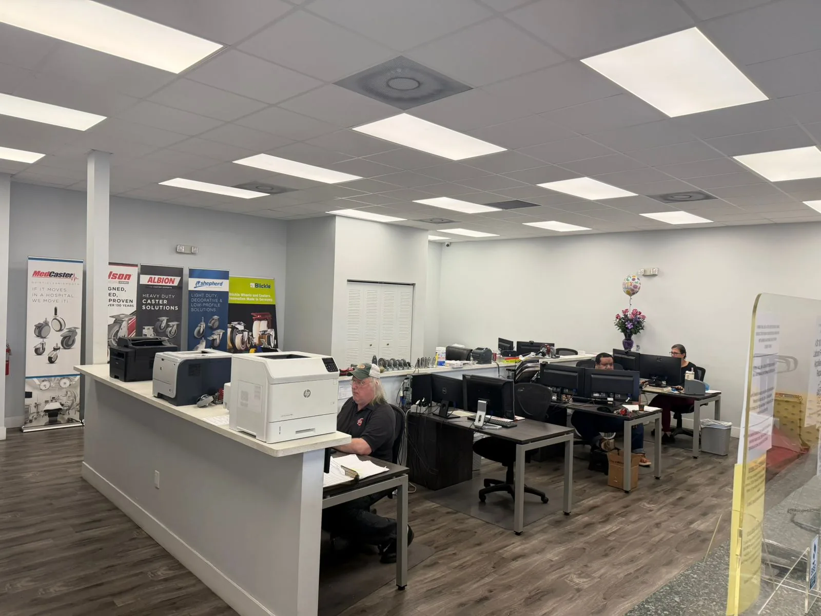 Douglas Equipment Miami showroom and sales office — on-staff specialists answer the phone
