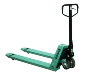 A green Wesco pallet jack